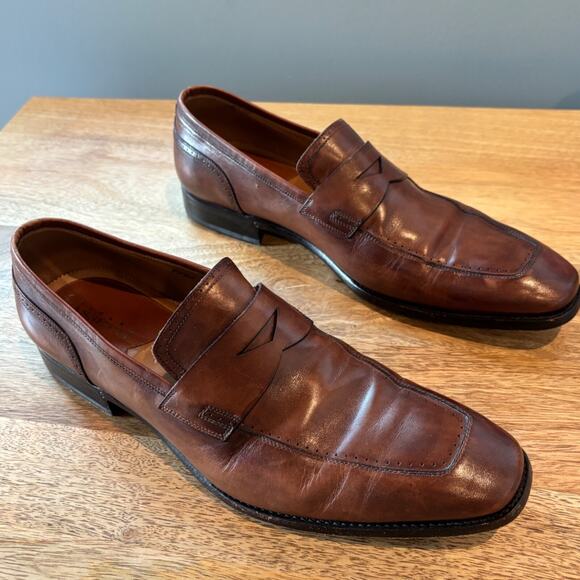 Silvano Sassetti Brown Leather Penny Loafers Mens 9.5M Italy Handcrafted Dress main image 10